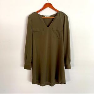 Impeccable Pig Army Green Long Sleeve Shift Dress